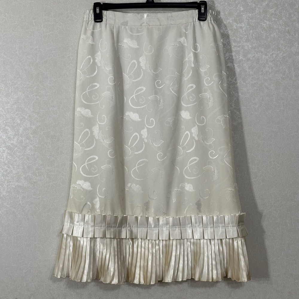 Giovanna Signature Jacquard Swirl Pleated‎ Hem Midi Skirt Ivory Retro Style 14